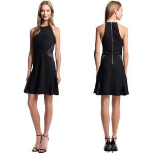 1 State Black Satin Inset Fit & Flare Dress Size XS